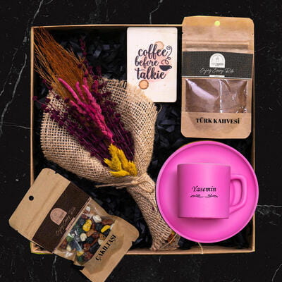 Fincan Kahve Magnet Çiçek Hediye Kutusu