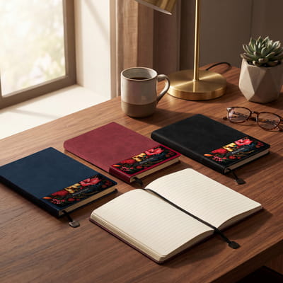 Floral Tasarımlı İsme Özel Deri Kapaklı Defter