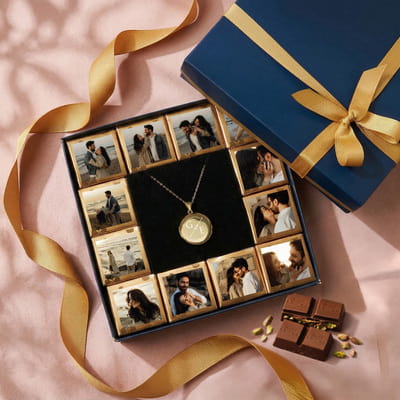 Fotoğraf Baskılı Madalyon Kolyeli Kişiye Özel Çikolata Hediye Kutusu