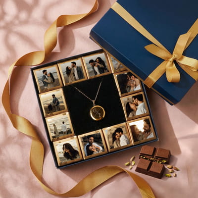 Fotoğraf Baskılı Madalyon Kolyeli Kişiye Özel Çikolata Hediye Kutusu