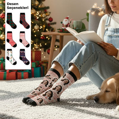 Fotoğraf Baskılı Yılbaşı Temalı Çorap