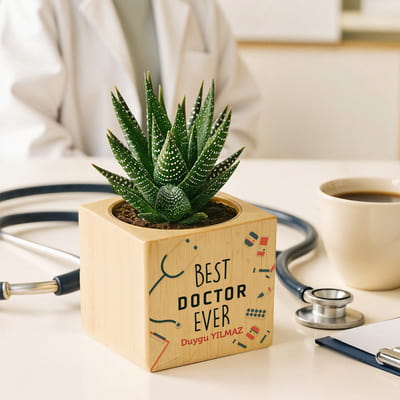Gelmiş Geçmiş En İyi Doktor Mesajlı İsme Özel Sukulent Naturacube