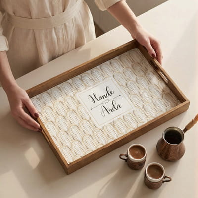 İsme Özel Ahşap Kahve Sunum Tepsisi