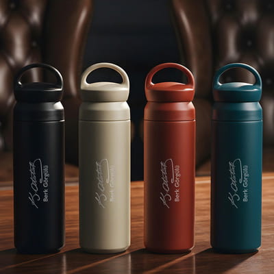 İsme Özel Atatürk İmzalı Termos - Renkli Çelik Termos Matara