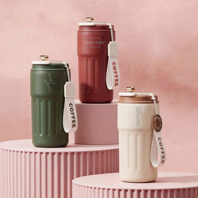 İsme Özel Smart Sıcaklık Göstergeli Kahve Termosu - Tasarım Seçenekli