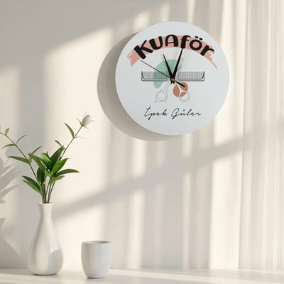 Kadın Kuaförüne Kişiye Özel Ahşap Duvar Saati