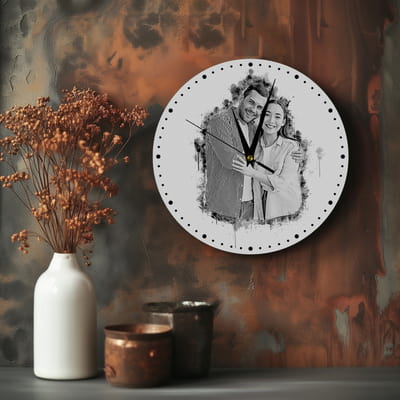 Karakalem Fotoğraf Baskılı Duvar Saati