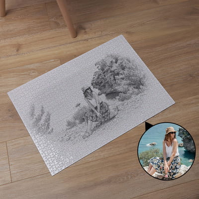 Karakalem Fotoğraflı Kişiye Özel 1000 Parça Puzzle