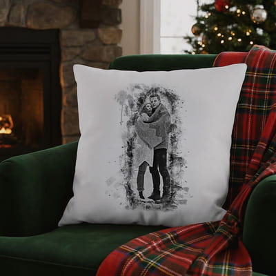 Karakalem Tasarımlı Fotoğraf Baskılı Yastık