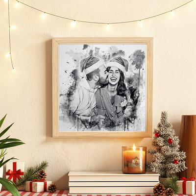 Karakalem Tasarımlı Minimal Ahşap Tablo