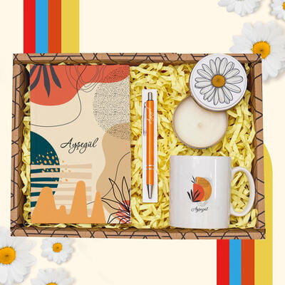 Kişiye Özel Defter Kalem Kupa Bardak Metal Mum Hediye Seti