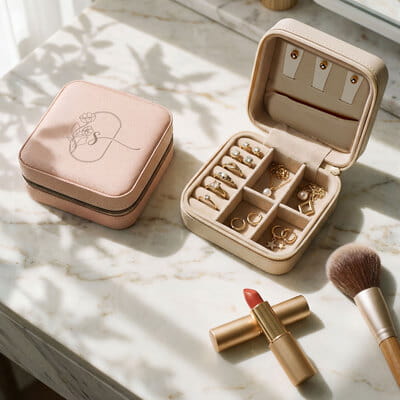 Minimal Çiçek Harfli Mücevher Takı Çantası