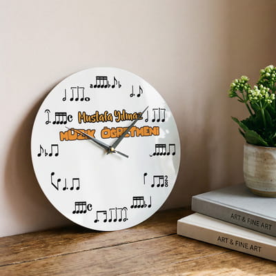 Müzik Öğretmenine Nota Baskılı Duvar Saati