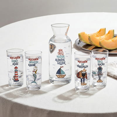 Ortamın Enleri Esprili 4'lü Rakı Kadehi ve Karaf Seti