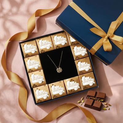 Şans Yonca Kolyeli Doğum Günü Çikolata Kutusu