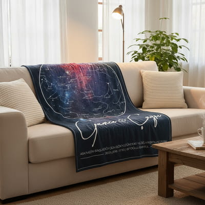 Sevgiliye Hediye Gökyüzü Haritası Tasarımlı Tv Battaniyesi - Kişiye Özel Battaniye