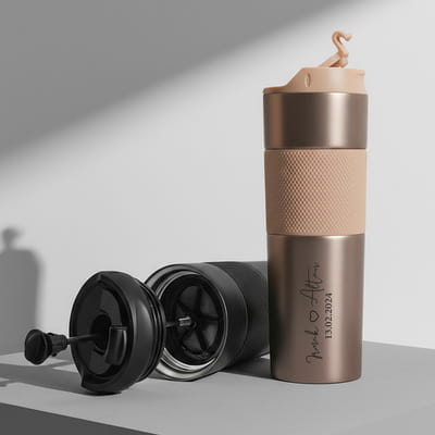 Sevgiliye Hediye İsim ve Tarih Yazılı French Press Çelik Termos