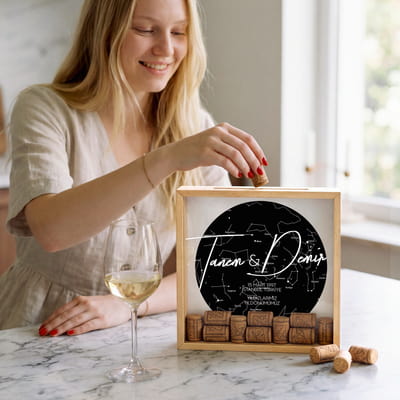 Sevgiliye Hediye Özel Gün Yıldız Haritası Tasarımlı Ahşap Anı Kumbarası