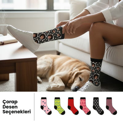 Sevgiliye Özel Fotoğraf Baskılı Renkli Desen Çorap