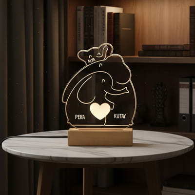 Sevimli Fil Ailesi Led Lamba - Kişi Seçenekli