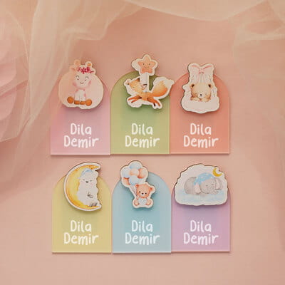 Sevimli Karakterler Yeni Doğan Hediyelik İsimli Magnet - 10'lu Set