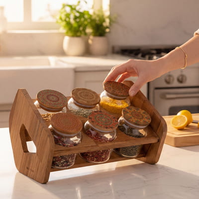 Vakum Kapaklı Özel Standlı 6'lı Baharat Seti