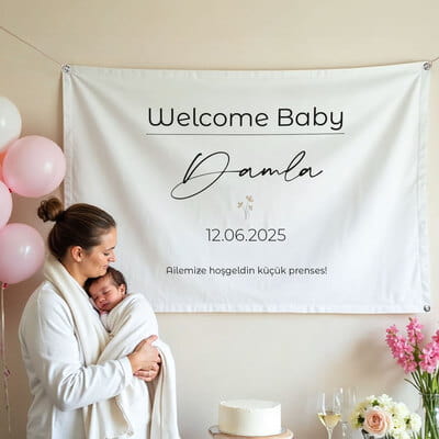 Welcome Baby Yeni Doğan Kutlama Pankartı - 95 x 145 cm