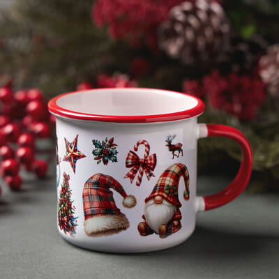 Yılbaşı Figürleri Kırmızı Emaye Kupa