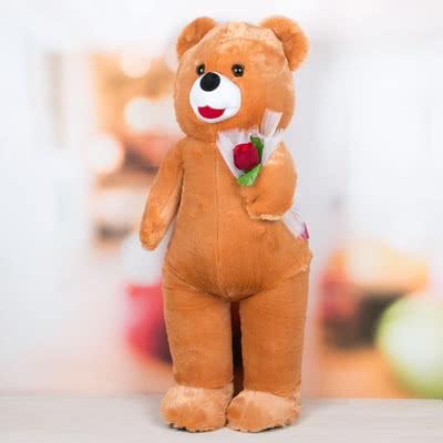 Sevgiliye Özel Gül Tutan Peluş Ayıcık