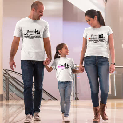 Ailenize Özel Mesajlı 3 lü Aile Tişörtü - %100 Pamuklu Kumaş
