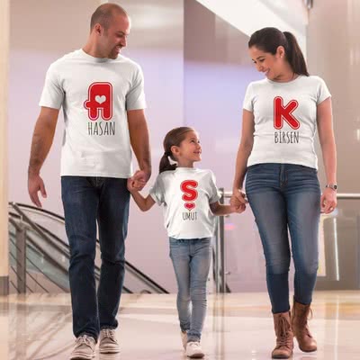 Aşk Yazılı Aileye Özel 3 lü Tişört Seti - %100 Pamuklu Kumaş