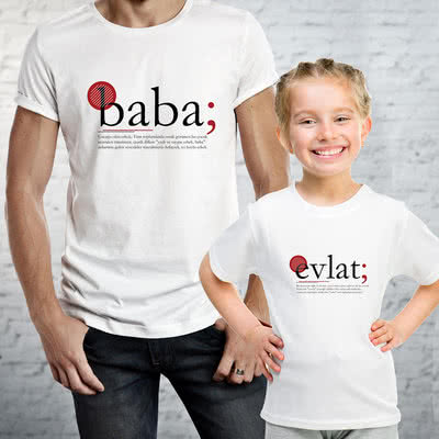 Baba & Evlat Anlamları Tasarımlı Çift Tişörtü - %100 Pamuklu Kumaş