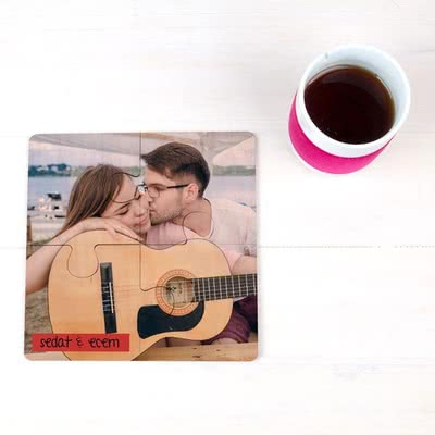 Çiftlere Özel Fotoğraf Baskılı Puzzle Bardak Altlığı