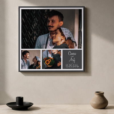 3 Fotoğraf Kolajlı İsimli Hediye Kanvas Tablo - 40x40