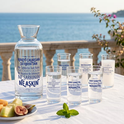 Aile Özel Serisi 6'lı Rakı Bardağı ve Karaf Seti - Tasarım Seçenekli