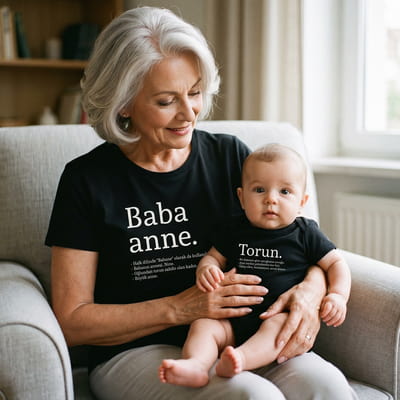 Babaanne Torun Anlamı Tişört Body Kombini - %100 Pamuklu Kumaş