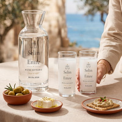 Birlikte Bir Ömür Yıl Dönümü Hediyesi 2'li Rakı Kadehi ve Karaf Seti