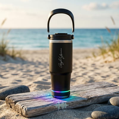 Bluetooth Hoparlörlü Kişiye Özel Çelik Termos - Senkronize Led Işıklı
