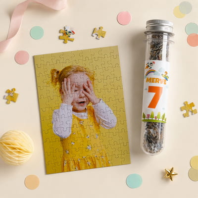 Çocuklara Hediye Fotoğraf Baskılı Kapsül Şişeli Mini Puzzle