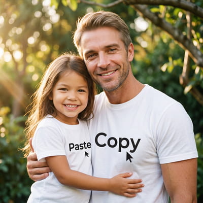 Copy Paste Baba Çocuk Çift Tişörtü - %100 Pamuklu Kumaş