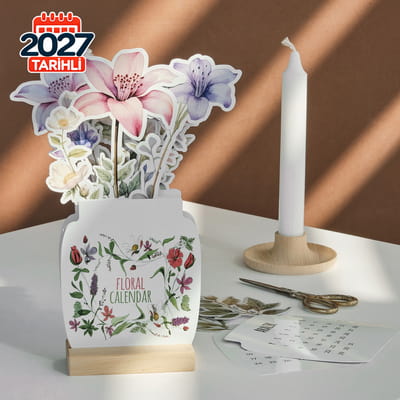 Dekoratif Çiçekli 2027 Masa Takvimi