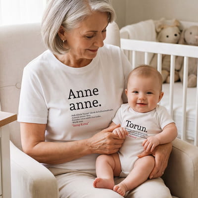 Kişiye Özel Anneanne Torun Anlamı Tişört Body Kombini - %100 Pamuklu Kumaş