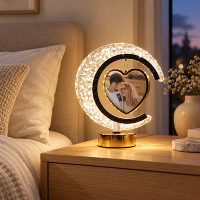 Kişiye Özel LED Işıklı Kristal Ay Fotoğraflı Çerçeve Lamba