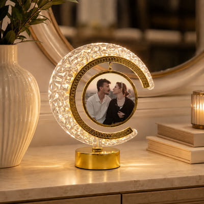 Kişiye Özel LED Işıklı Kristal Ay Fotoğraflı Çerçeve Lamba