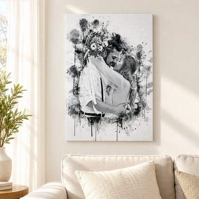 Sevgiliye Yıldönümü Hediyesi Karakalem Kanvas Tablo 40x60