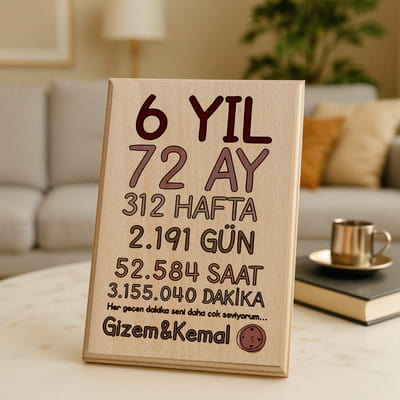 Tarih Yazılı Yıl Dönümü Hediye Baskılı Mini Ahşap Foto