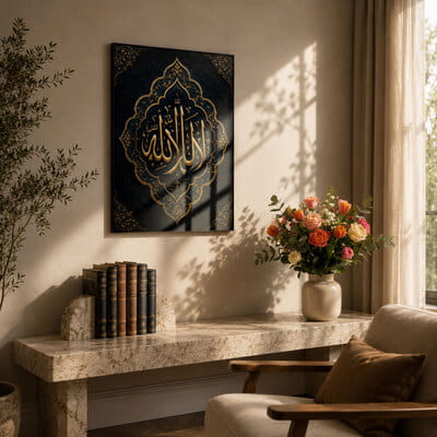 Tuğra Desenli Allah Lafzı Büyük Cam Tablo - 90x140 cm