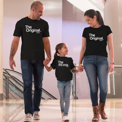Eğlenceli İsim Yazılı 3lü Aile Tişörtü - %100 Pamuklu Kumaş