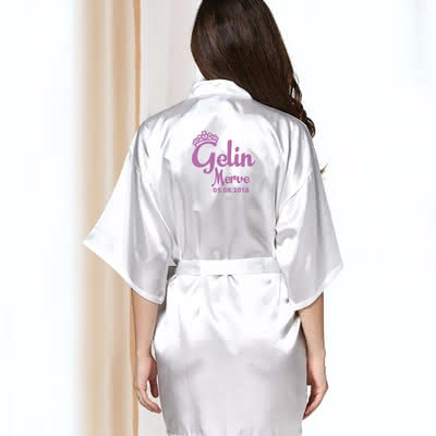İsim ve Tarih Yazılı Saten Gelin Sabahlığı