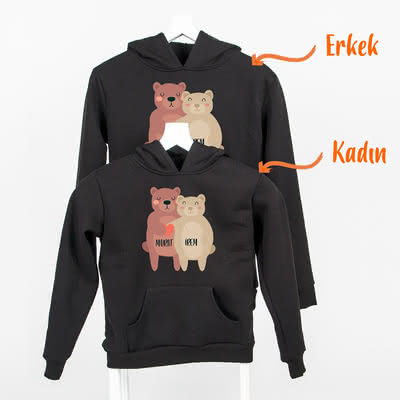 Sevimli Ayıcıklar Kapşonlu Sevgili Sweatshirtleri - %100 Pamuklu Kumaş